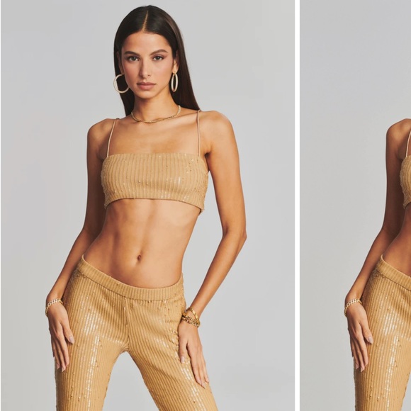 SET NWT RETROFETE Julien Sequin Knit Pant and Vaani Bra set in nude - Picture 3 of 16